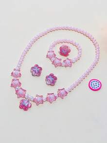 5pcs/10pcs Girls Pink Charm Beaded Butterfly, Pentagram, Flower Bracelet, Necklace, Ring, Earrings Jewelry Set, Suitable For BFFs, Little Sisters, Daily, Party, Birthday Gift - Multicolor - View 11