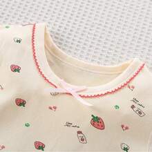 女童草莓印花长袖上衣和裤子睡衣套装 - 米色 - 查看 3
