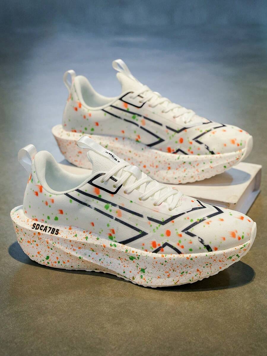 Unisex Lightweight Breathable Running Shoes - Full Carbon Plate Technology - White-Blue-Orange Combination - Low-Top Mesh Design Suitable For Marathon, Sprinting And Casual Wear - Spring/Summer Sports Shoes - Flexible Rubber Sole