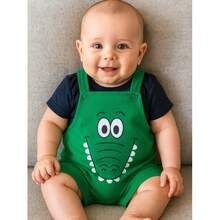 Jardineira bebê KIT 2 PEÇAS JARDINEIRA+BODY JACARÉ mesversário temático