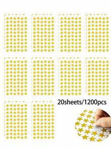 600片金箔星形貼紙，10張獎勵星形貼紙，箔印星形貼紙，適用於學校筆記本、行為圖表、課堂教學用品、DIY貼紙 - 金色 - 查看 10