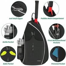 Bolsa de Tenis, Mochila Padel Resistente al Agua Raquetero, Cruzada Mochila Tennis Bag para Hombres y Mujeres, para Raquetas Bádminton, Squash, Pickleball, Pelotas y Otros Accesorios Deportivos - Negro - Ver 4
