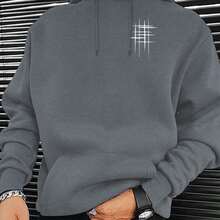 Black Geometric Pattern Printed Bag-Toe Hoodie Casual Long-Sleeved Sweatshirt Pullover Men's Top Suitable For Autumn And Winter, Machine-Washed - Black - View 3