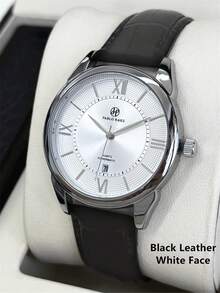 Pablo Raez Men's Casual Watch, Stylish Business Watch, Original Charming Men's Watch, Silver-Brown Case, Stainless Steel Case, Luxury Watch, Black Soft And Comfortable Microfiber Leather Strap, Roman Numeral Markers, Date Display, 50-Meter Water Resistance, New Men's Quartz Watch - 均碼 - 查看 12