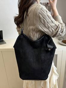 Fashionable Large Capacity Shoulder Tote Bag For Women, Design - Black - View 3