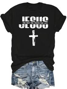 Sudadera con capucha de Jesús "El Camino, la Verdad y la Vida" Camiseta de fe para mujer y unisex, de verano, casual, transpirable, de cuello redondo, de manga corta, de estilo urbano y versátil, adecuada para adolescentes y adultos - Negro - Ver 1