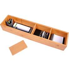 4 - Compartment Storage Box With Removable Dividers, Bamboo Material, Great For Desk Stationery Organization In Office - 原木色 - 查看 4