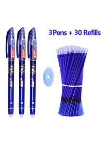 1 Pack Of 2 Pens + 20 Refills + 1 Random Color Eraser, 0.38mm Erasable Pen For Students, Smudge-Proof Ball Pen Refillable Smooth Writing - Multicolor - View 6