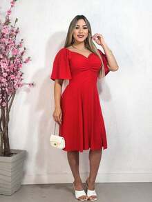 Elegance Flare Sleeve Romantic Dress - 紅色 - 查看 2