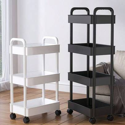 1pc Multi-Functional Plastic Rolling Utility Cart With Wheels, Multi-Tier Storage Organizer With Durable Shelves, Portable Stackable Rack For Kitchen, Bedroom, Living Room