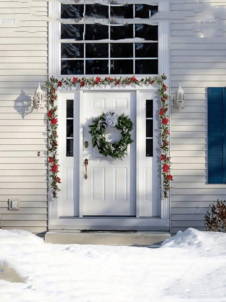 1 pieza Guirnalda de Navidad artificial - Flores y enredadera de bayas realistas con hojas verdes, fácil de colgar, perfecto para un ambiente festivo - Ideal para Navidad, aniversario, boda, cumpleaños, decoración de arcos y paredes