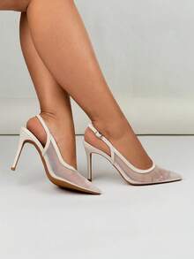 French Pointed Toe Mesh Closed Toe Thin Heel Comfortable Breathable Buckle Strap Fashionable Elegant Sandals - White - View 3