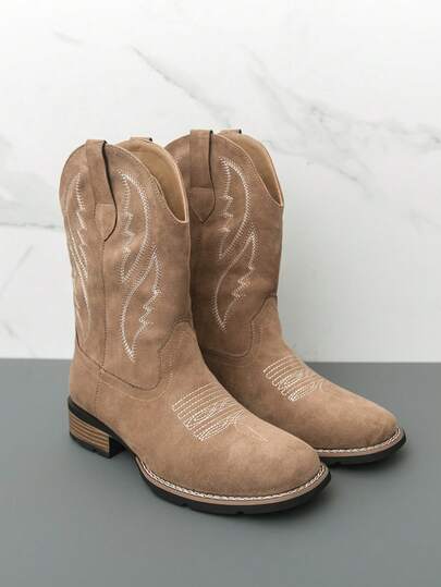 复古美式/英式男士牛仔靴，春秋西部牛仔靴，工作靴，骑士刺绣高帮套穿马术靴