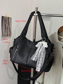 Lightweight Business Casual Portable Rivet Detail Shoulder Tote Bag, Suitable For White-Collar, Teachers, Young Female College Students, Teacher's Day, Work, Business, Commuting, University And Other Occasions. Also Suitable For Young Female College Students, Career Starters And White-Collar Workers. Very Suitable For Office, Work And Business Occasions. - Black - View 9