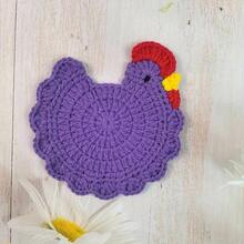 1/4 手工钩针鸡形杯垫，圣诞装饰，适合家庭或办公桌装饰，也适合乔迁派对、圣诞节、复活节庆祝活动、圣诞礼物、情人节、母亲节、教师节、感恩节、生日礼物和伴娘回礼 - 彩色 - 查看 11