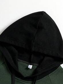 Men's Contrast Color Letter Print Drawstring Hoodie Sweatshirt, Fall