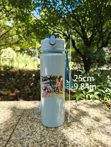 1Pc Shanhaijing 800ml/27oz Leakproof Pop-Top Water Bottle Lightweight And Durable Plastic Cute Cartoon Design Suitable For Fitness Running And Basketball Portable And Stylish Gift Birthday Mother's Day And Graduation Sports Hydration Equipment (Some Parts May Be Random)