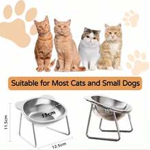 1pc Stainless Steel Cat Ear Shaped Elevated Pet Bowl, Universal For Cats & Dogs, Easy To Clean, Shatter-Resistant, Protects Pet Neck, Food Bowl