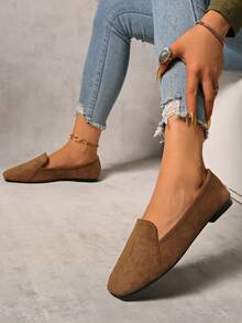 Women's Square Toe Soft Bottom Slip-On Flats, Fashion Versatile Loafers, Breathable Solid Color Patchwork, Suitable For Casual, Beach, Party, Commuting, Basic, Spring/Summer/Autumn/Winter