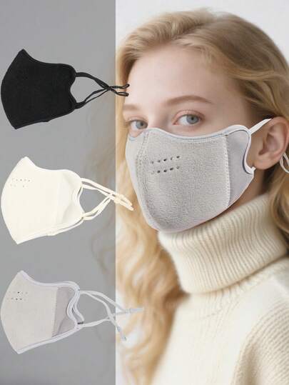 1pc Women's Casual Solid Color Plush Warm Thick Face Mask, Suitable For Autumn/Winter Travel, Outdoor, Cycling, Daily Wear