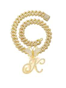 银色女士项链 A-Z 首字母个性化嘻哈经典蝴蝶字母吊坠链项链和手链套装饰物 26 个幸运字母，适合男女日常佩戴情人节时尚珠宝礼物，妈妈，母亲，母亲节，礼物 - 蝴蝶型 - 查看 29