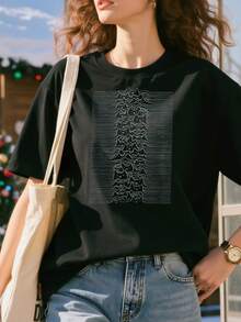 Minimalist-Cat-Cat-Line-Drawing-T-Shirt - Black - View 2