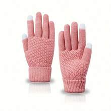 Gants chauds tactiles pour femmes - avec poignets côtelés élastiques, convient pour la randonnée, le cyclisme et les sports de plein air - protection des mains résistante au froid pour l'hiver (noir/blanc/rose/beige), équipement de camping d'hiver, design décontracté, lavage à la main uniquement