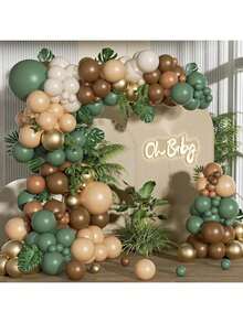 Bộ 142 vòng hoa bóng bay động vật hoang dã Jungle Zoo, trang trí sở thú bằng bóng bay màu xanh lá cây xô thơm và nâu, bóng bay in hình động vật, chủ đề lá cọ rừng rậm, thích hợp cho tiệc chào đón em bé, tiệc sinh nhật bé trai/bé gái - màu xanh lá - Xem 11