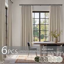 6 Panels Pinch Pleated Curtains Natural Linen Pinch Pleat Back Tab Semi-Shading Drapes With Hooks Rings Window Curtains Home Decor - LINEN - 查看 1