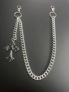 1pc Vintage Elegant Minimalist Multi-Color Rhinestone & Faux Pearl Waist Chain, Men's Punk Hip-Hop Cross Body Chain, For Pants Decoration - Ancient Silver - View 4