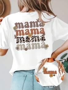 Mama Graphic Tee Floral Butterfly , Women's Double Sided Printed Fashion Casual Round Neck 220gsm Cotton T-Shirt (1 PC) - White - View 1