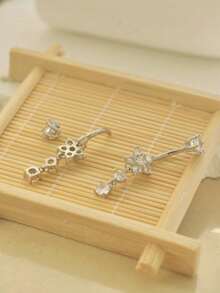 1 件奢华镀银铜 CZ 石花形肚脐环，适合女性，适合情人节、圣诞节、万圣节、派对、生日礼物、日常佩戴 - 銀色 - 查看 8