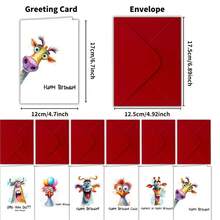 12 بطاقة تهنئة عيد ميلاد بنماذج حيوانات مضحكة مع مغلفات - هدية فريدة، ديكور عيد الميلاد، لوازم عيد الميلاد، لوازم مدرسية، عودة إلى المدرسة