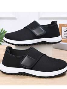 Casual Versatile Solid Color Sports Hook And Loop Lightweight House/Work Shoes, Anti-Slip Breathable Walking Sneakers