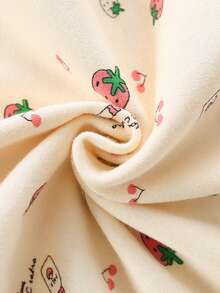 女童草莓印花长袖上衣和裤子睡衣套装 - 米色 - 查看 9
