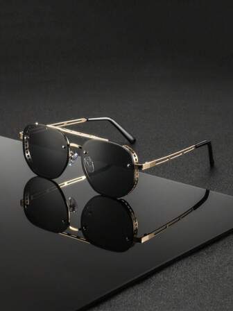 1 Pair Men's Metal Rivet Polygon Frame Hollow Leg Decor Steampunk High-End Fashion Casual Glasses, Personalized Decorative Glasses, Unisex