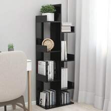 Librería Larryhot Negra 48x25,5x140 cm Madera industrial, resistente y duradera, fácil de montar, estilo decorativo, adecuadA, Para guardar adornos, figuras, libros, pequeños objetos, etc. - Negro - Ver 1