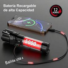 Shadowhawk Linterna Led Recargable, Lampara De Mano 100000 Lumenes XHP70.2 Linternas Led Recargables Alta Potencia, USB Potente Linterna Tactica Militar, IPX67 Impermeable 5 Modos Portátil linternas - rojinegro - Ver 12