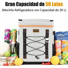 INSMEER - Enfriadores de Mochila, 50 Latas/30L, Mochila con Aislamiento a Prueba de Fugas e Impermeable, Enfriador de Almuerzo con Aislamiento Portátil, Ligero y Suave para Camping, Viajes - gris - Ver 12