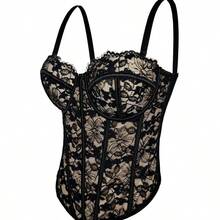 #9211 Lace French-Style Design Suspender Vest, Elegant Niche Body Shaping Underwear, Women Wear Fish Bone Tops, Women's Group Tight-Fitting Breasts, Women's Clothing - 黑色 - 查看 2