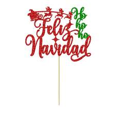 1 件 Feliz Navidad 蛋糕装饰 - 冬季圣诞快乐、新年快乐圣诞节假期夜间派对装饰 - 彩色 - 查看 4