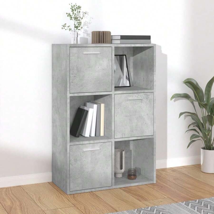 Mobiletto portaoggetti Larryhot grigio cemento 60x29,5x90 cm Legno ingegnerizzato, robusto e durevole, facile da montare, stile decorativo, adatto per riporre soprammobili, statuette, libri, piccoli oggetti, ecc. - Grigio - Visualizzare 1