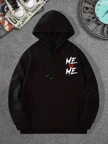 Trending Item1 PcsMen's Casual Hoodies With "FAITH OVER FEAR" Double-Side Letter Graphic Print, High Quality Retro Street Style Long Sleeve ForSkin-Friendly & Soft - 黑色 - 查看 2