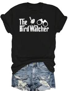 Camiseta de "El observador de aves" para mujer y unisex, de verano, casual, transpirable, con personalidad, cuello redondo, manga corta, ropa de calle, versátil, adecuada para adolescentes y adultos - Negro - Ver 1