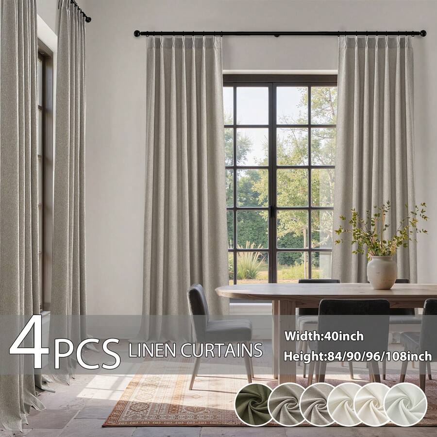 4 Panels Pinch Pleated Curtains Natural Linen Pinch Pleat Back Tab Semi-Shading Drapes With Hooks Rings Window Curtains Home Decor - DARKFLAX - 查看 1