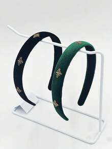 2pc/ Bow-Shaped Bee Rhinestone Women's Hair Accessory Headband, Black And Green Combination, Featuring A Retro Style That Is Versatile And Suitable For Daily, Casual, Date, Party, Home, Face-Washing, Outdoor Activities And More. Hair Band Accessory.