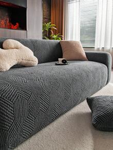 1 件双色提花毛绒沙发套，弹性柔软温暖冬季，宠物友好防滑防尘，适合单人/双人沙发/3 人座/4 人座沙发，包含 1 个配套枕套