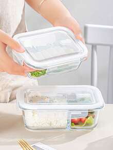 1/2 件玻璃食品储存容器，防漏密封盖 - 适用于微波炉、烤箱、冰箱和洗碗机，带通风口，可堆叠矩形餐食准备容器，适用于午餐、剩菜、房车和露营 - 白色 - 查看 4
