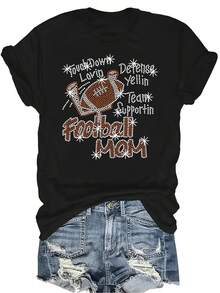 Camiseta de Mamá de Fútbol para Mujer Unisex, Casual de Verano, Transpirable, de Cuello Redondo, de Manga Corta, Versátil, Adecuada para Adolescentes y Adultos - Negro - Ver 1