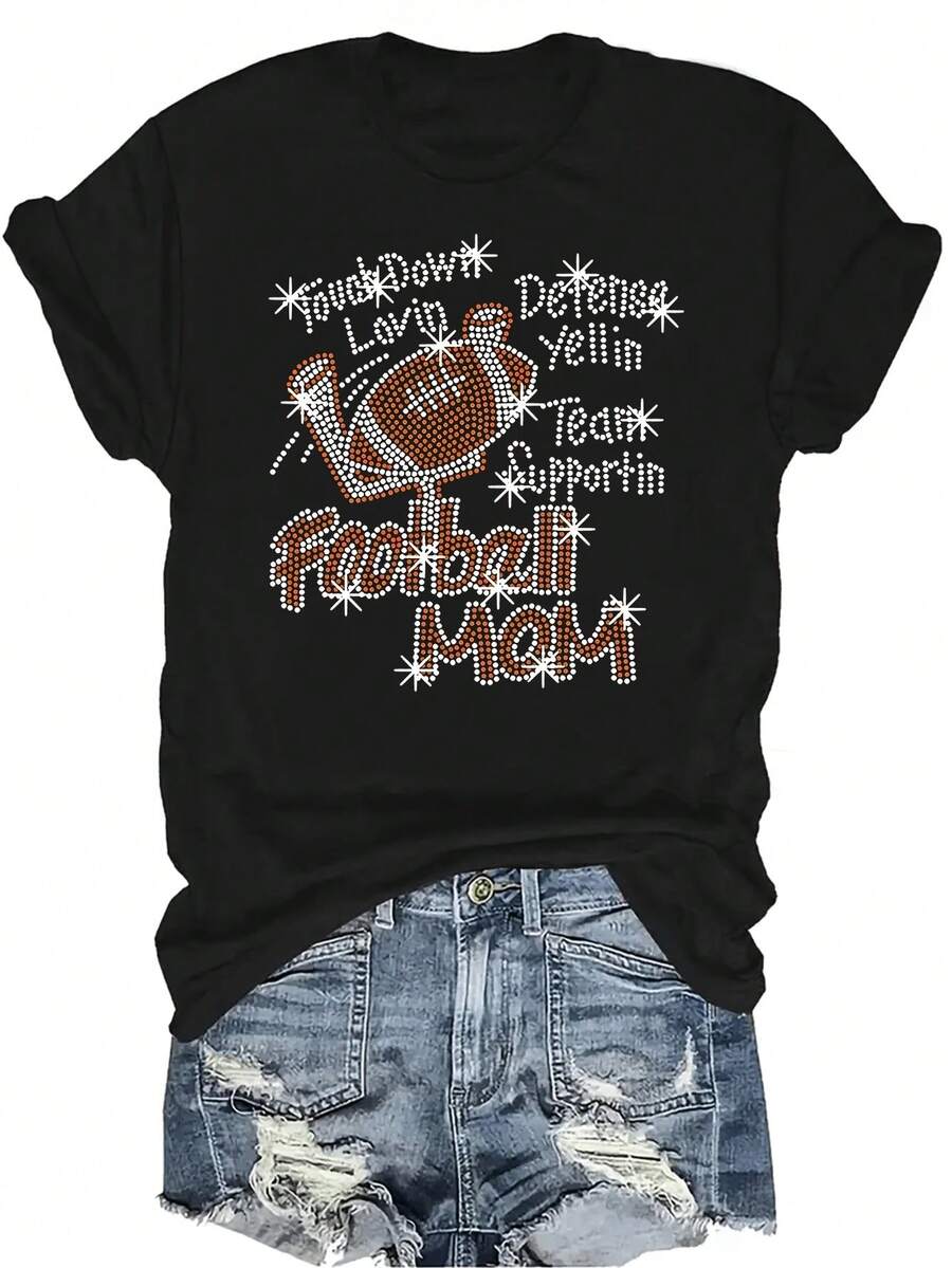 Camiseta de Mamá de Fútbol para Mujer Unisex, Casual de Verano, Transpirable, de Cuello Redondo, de Manga Corta, Versátil, Adecuada para Adolescentes y Adultos - Negro - Ver 1